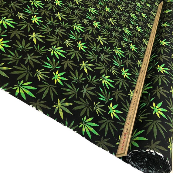 100% Superior Cotton Poplin Fabric Hemp Plant Cannabis Weed