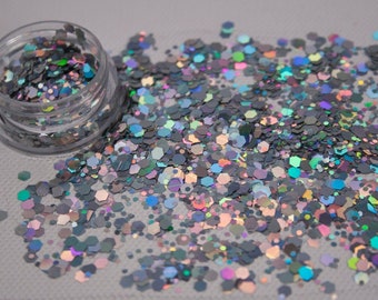 Chunky Mixed Body & Festival Glitter in 60 Colours 100gm 50gm Sample Bags  (CG-14 Silver Holographic )