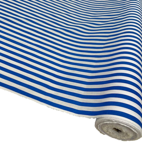 Tessuto In Policotone Stampato A Righe Bianco E Rosso, 60" Di Larghezza