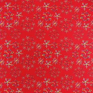 100% Cotton Christmas Fabric Material Digital Print Sold By the Metre 140cm wide. Rainbow Snowflake Red - CC344