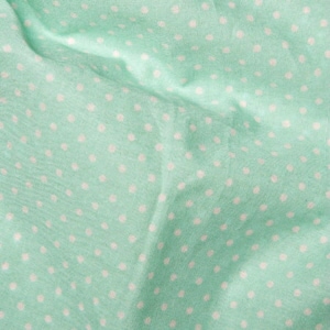 Pastel Mint Green Polycotton Fabric With White Polka Dots