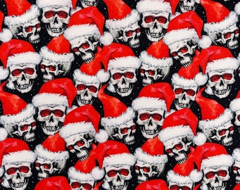 100% Cotton Christmas Fabric Material Digital Print Sold By the Metre 140cm wide. Santa Skulls - CC330