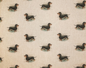 Luxury Cotton Rich Digital Printed Linen Fabric - Sold By The Metre -   ( THE DACHSHUND )