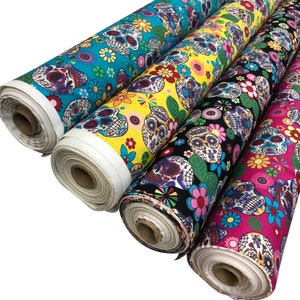 100% Cotton Superior Poplin Fabric Candy Sugar Aztec Skull Material 45&quot; Wide