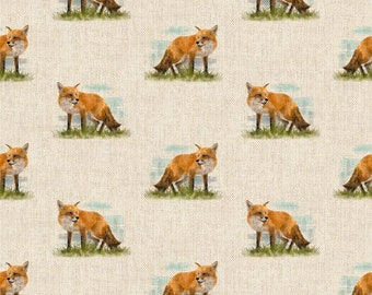 Fox Luxury Cotton Rich Digital Printed Linen Fabric Curtain Cushion Upholstery Roman Blinds - Sold By The Metre