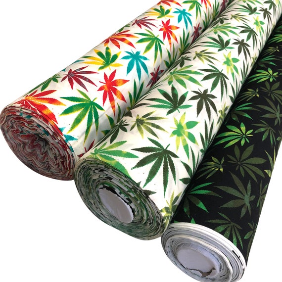 100% Superior Cotton Poplin Fabric Hemp Plant Cannabis Weed
