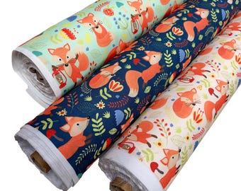 Polycotton Fabric Busy Woodland Fox Material Sold By the Metre 114cm wide