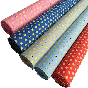 Polycotton Fabric Material Fun Emoji Emotions Faces Expressions Sold Per Metre 114cm wide