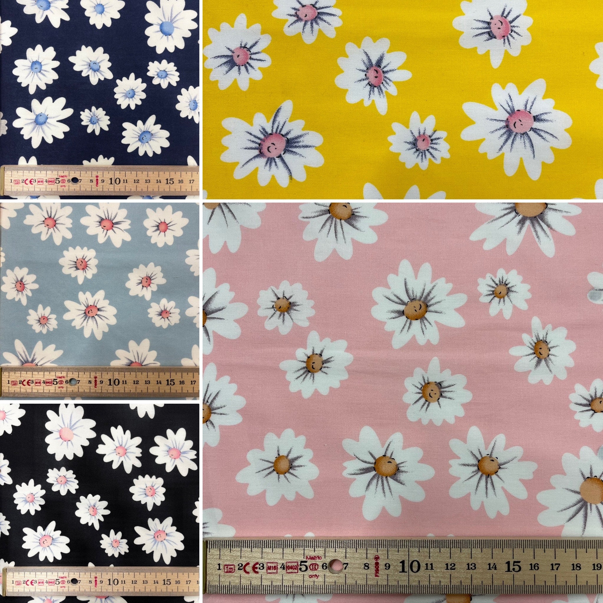 100% Superior Cotton Poplin Smiling Daisy Daisies in 5 Colours