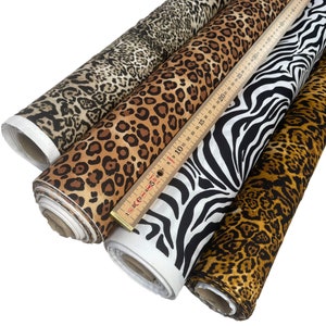100% Pure cotton poplin Leopard Lynx Cheetah Zebra Animal  Fabric Material 114cm wide