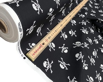 100% Cotton Superior Poplin Fabric in a Skull Cross Bone Pattern 45" Wide