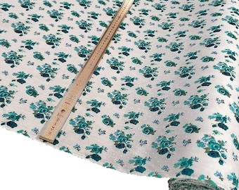 Polycotton Fabric Turquoise Dots & Roses Sold Per Metre 114cm wide ( DOTS n ROSES - TURQ )