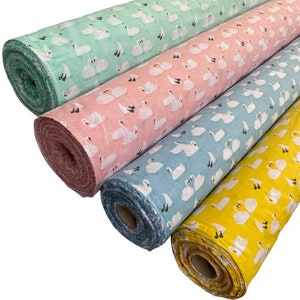Colourful SWANS Poly Cotton Fabric 4 Colours Sold by The Metre 45&#39;&#39; Wide
