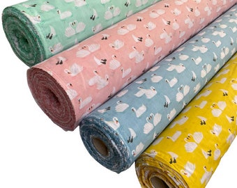 Colourful SWANS Poly Cotton Fabric 4 Colours Sold by The Metre 45'' Wide