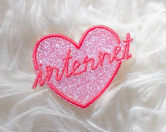 embroidered patch "internet" iron on love heart fun funny embroidery glitter pink girly glamour i love internet eighties nineties 80s 90s
