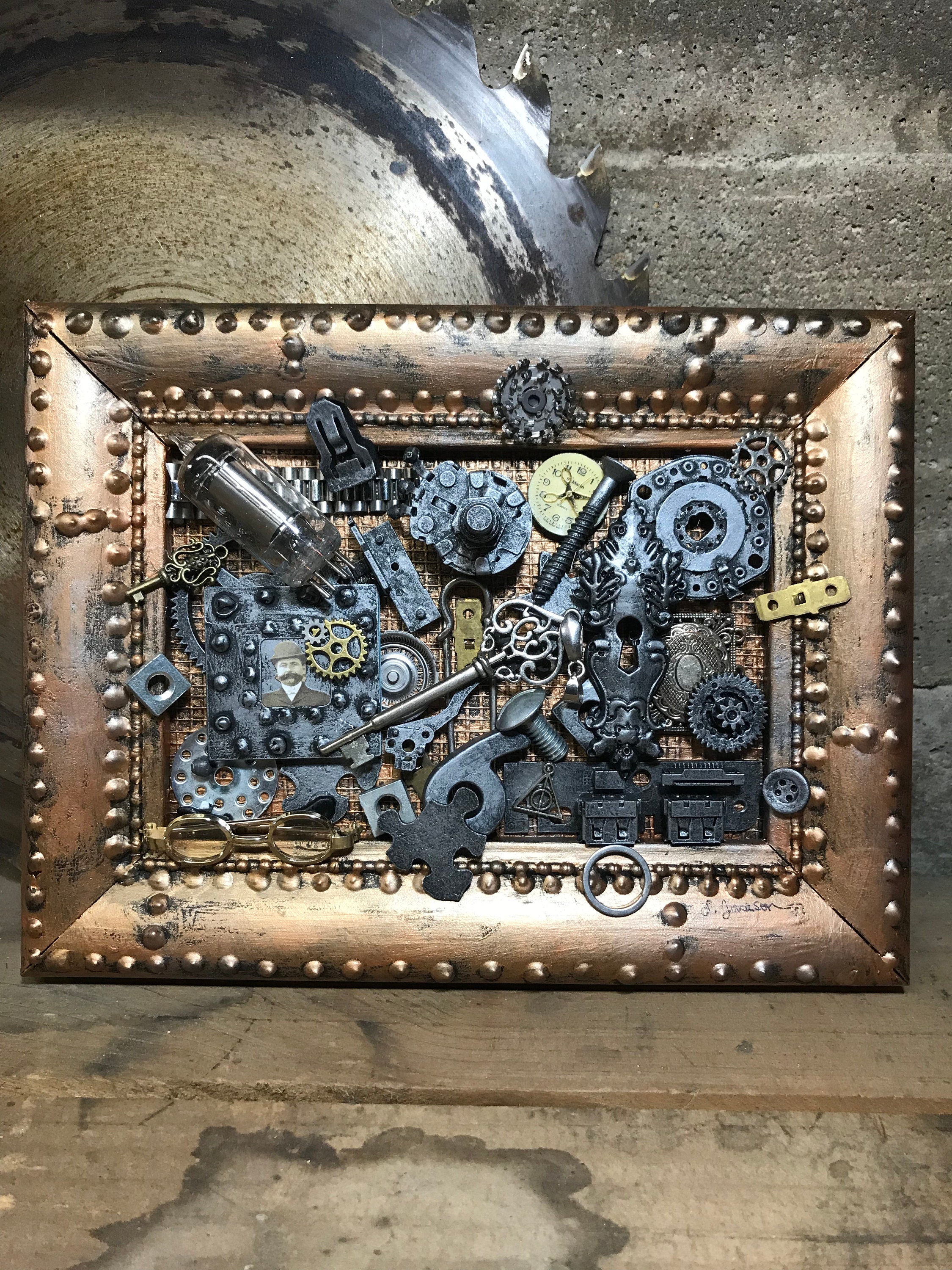 Industrial Wall Art Hand Made Mixed Media Art framed Etsy