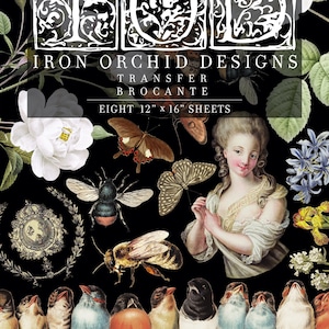 IOD Brocante Decor Transfer 12&quot; x 16&quot; Rub On for Furniture Crafts Pad Iron Orchid Designs 8 Pages Birds Eiffel Butterfly Sheep Clock Chicken