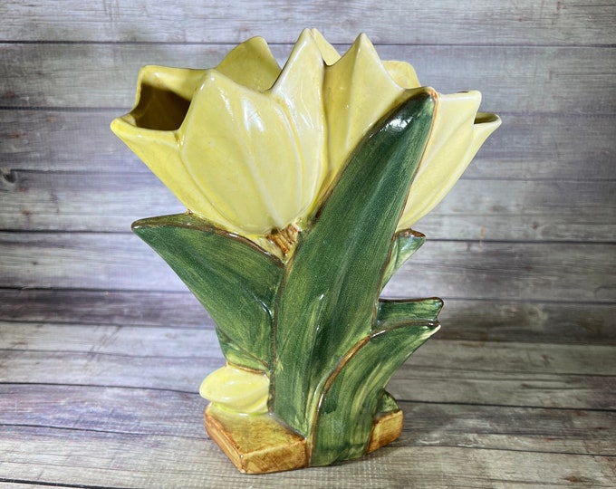 Vintage Mccoy Tulip Vase Yellow Flowers Hard to Find Mccoy Pottery From