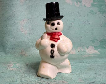 Vintage Snowman 1950's Rosbro Plastic Candy Container Frosty with Pipe and Red Scarf