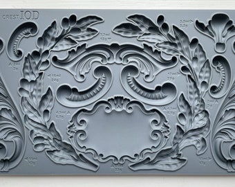 Olive Crest IOD Decor Mould: Olive Leaves, Swags, Medallion 6x10