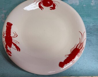 Vintage Seafood Plate: Hand-Painted Lobster, Crab, Shrimp - Coastal Kitchen Decor