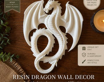 Resin Dragon Casting – Ready to Paint Fantasy Resin Casting – 9.5 Inch Dragon Plaque – DIY Craft Supply – Gamer Decor – Hand Poured Resin
