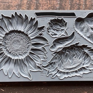 Sunflower IOD Decor Furniture Mould 6x10 Iron Orchid Designs Use Clay or Resin for Jewelry Making Crafts Ceramics Leaves Stems 3 Flowers