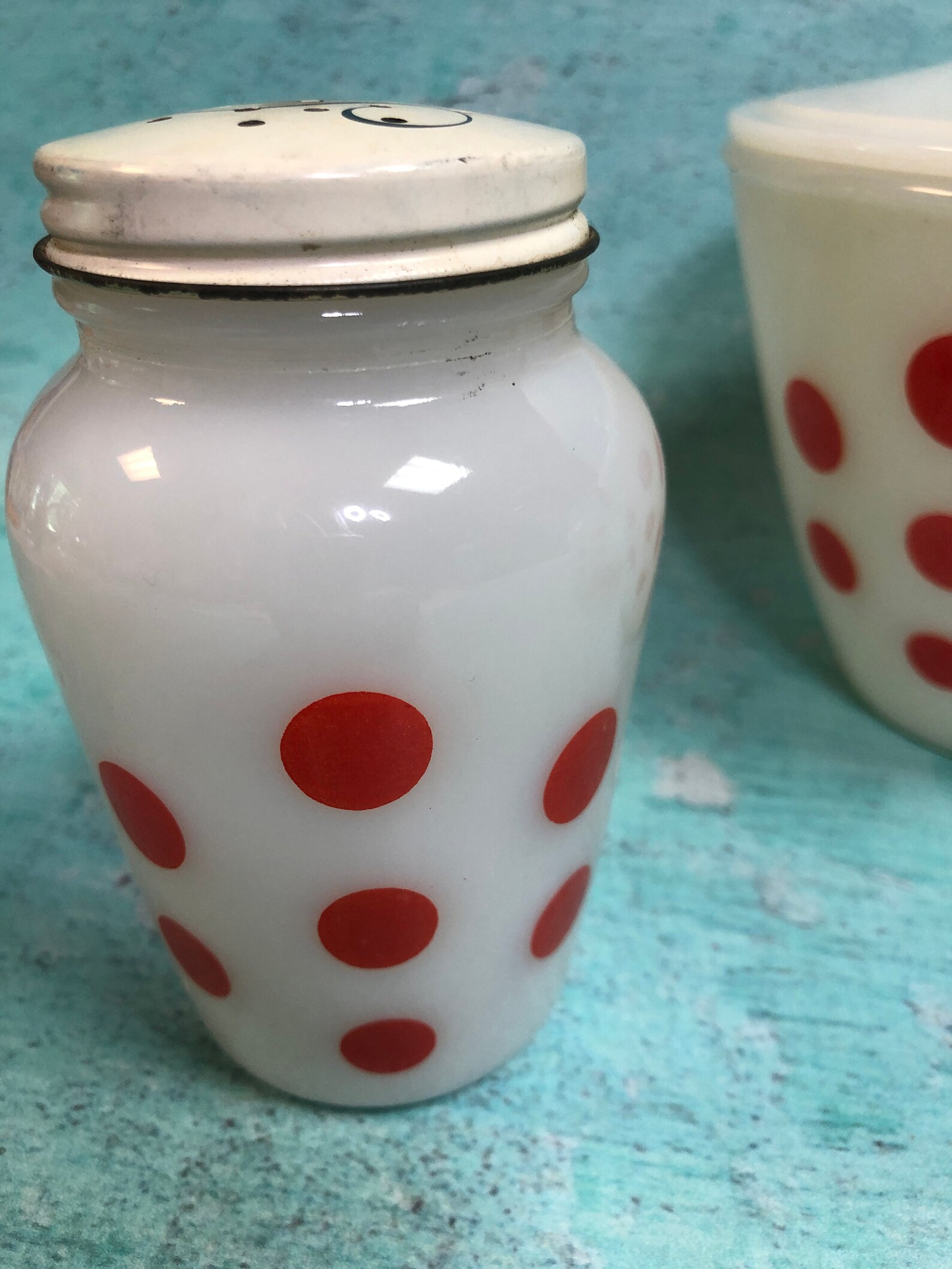 Fire King Red Polka Dot Grease Bowl Jar with Lid and Salt and Etsy