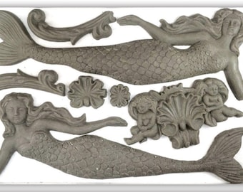 Sea Sisters Mermaid IOD Decor Furniture Mould 6x10 Iron Orchid Designs Mold Use Clay or Resin for Sugar Arts Jewelry Making Ceramics Crafts