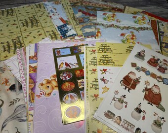 Vintage Wrapping Paper Sheets, Christmas & Birthday, Plus Stickers