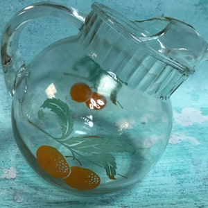 Vintage Orange Juice Ball Pitcher No Chips or Cracks with Orange Designs on Both Sides