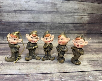 5 Vintage Glitter Pixies from the 1950's Made in Japan Each Unique