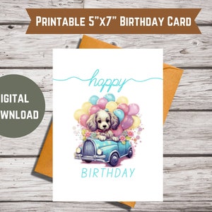 Printable Digital Happy Birthday, Dog Lovers, Sweet Puppy, Balloons, Flowers --- INSTANT DOWNLOAD