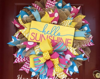 Hello Sunshine Wreath, Summer Wreath, Wreath for Summer, Front Door Wreath, Summer Porch Decor