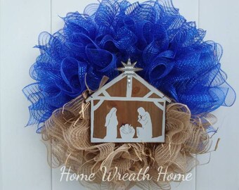 Nativity Wreath, Christmas Nativity Wreath, Christmas Wreath with Lights, Nativity Wreath With Lights, Holy Family Wreath
