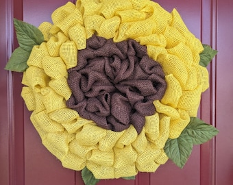 Sunflower Wreath, Burlap.Sunflower Wreath, Sunflower Decor, Yellow Sunflower