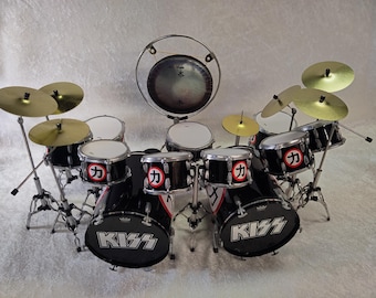 Kiss For Mego 1/6 Replica Doll Figure Black Diamond Chrome Chikara Custom Crazy Nights Drum Kit Set