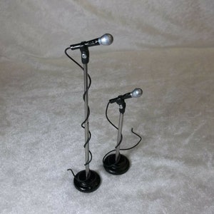 Adjustable 1/6 Figure Scale 7" to 12" Miniature Replica Mini Doll Microphone & Corded Mic Stand