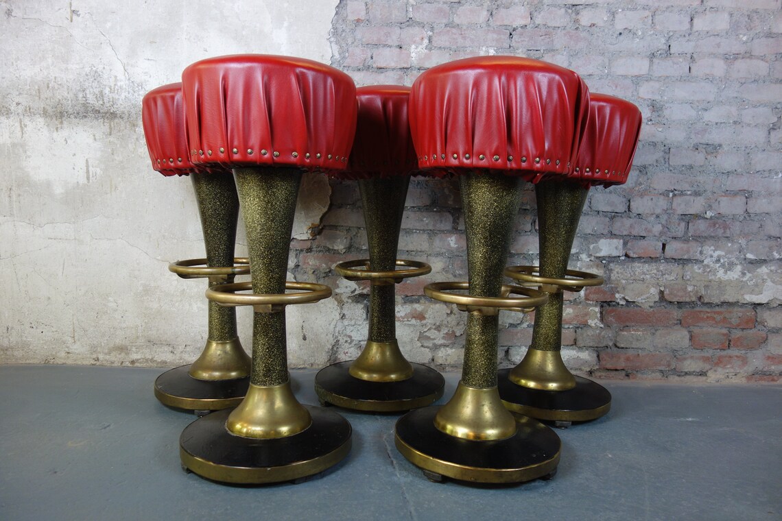 Set of 5 Vintage Bar Stool Rockabilly Bar Chair Armchair | Etsy