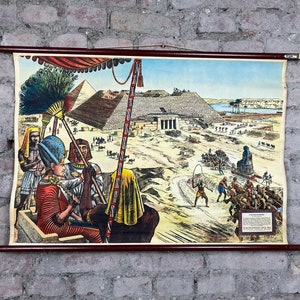 Vintage wandkaart piramidebouw in het oude Egypte Tellus Verlag oude schoolwandkaart schoolposter schoolkaart leskaart rolkaart kopen