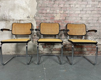 Set van 3 Thonet S64 sledestoelen van Marcel Breuer met nieuwe Weense geweven vintage Bauhaus eetkamerstoelen, koop gebruikt
