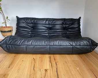 Togo Dreisitzer Sofa von Michel Ducaroy für Ligne Roset Modulsofa 3er Couch schwarz 1980er Vintage