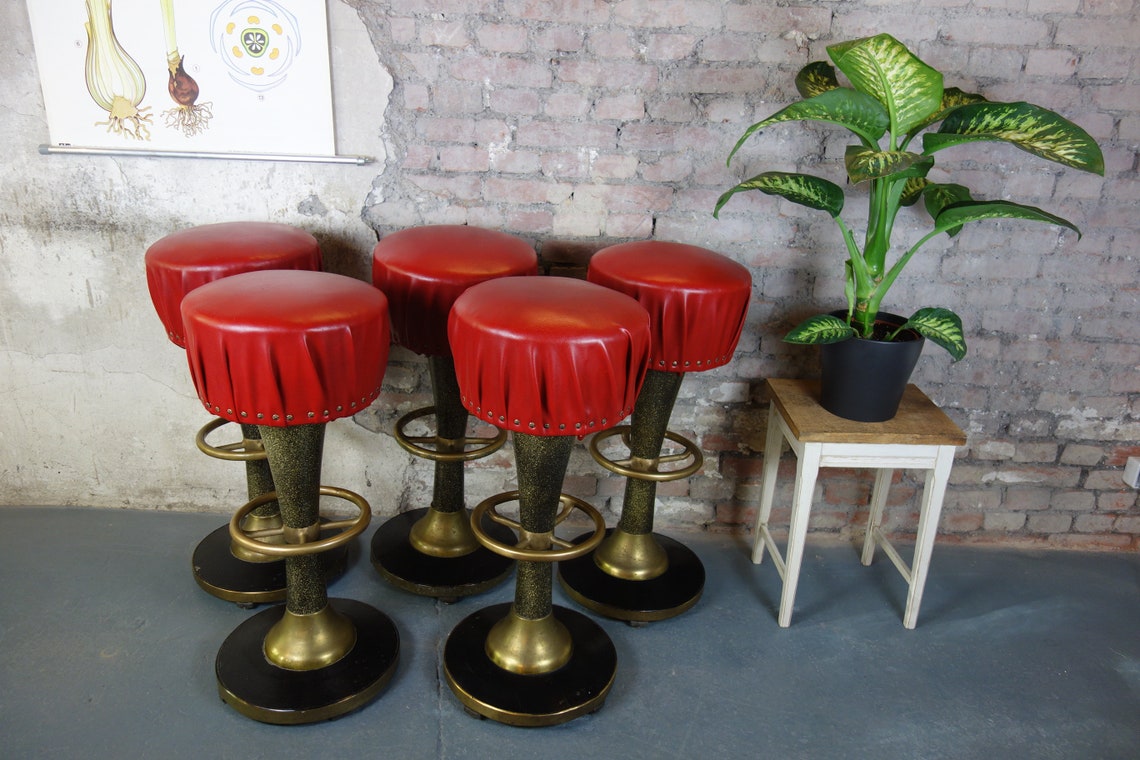 Set of 5 Vintage Bar Stool Rockabilly Bar Chair Armchair | Etsy