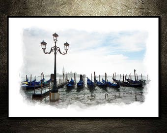 Gondolas in Venice Watercolor,Instant Download,Mexico Wall Art              Wall Decor, Printable Art,Canvas Print,Venice,Restaurant Decor