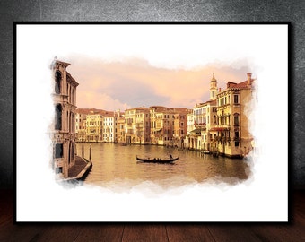 Venice at Sunset Watercolor,Instant Download,Mexico Wall Art              Wall Decor, Printable Art,Canvas Print,Venice,Restaurant Decor