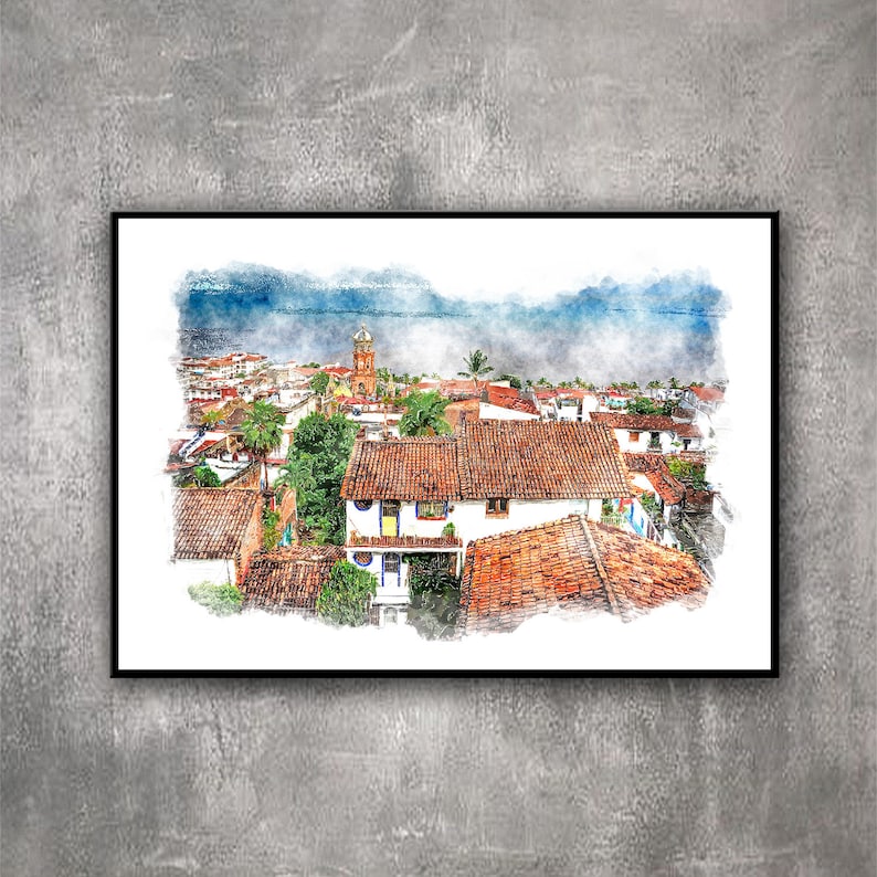 Puerto Vallarta View Watercolor by Easyartworld,instant Download, ,mexico,wall Decor, Printable