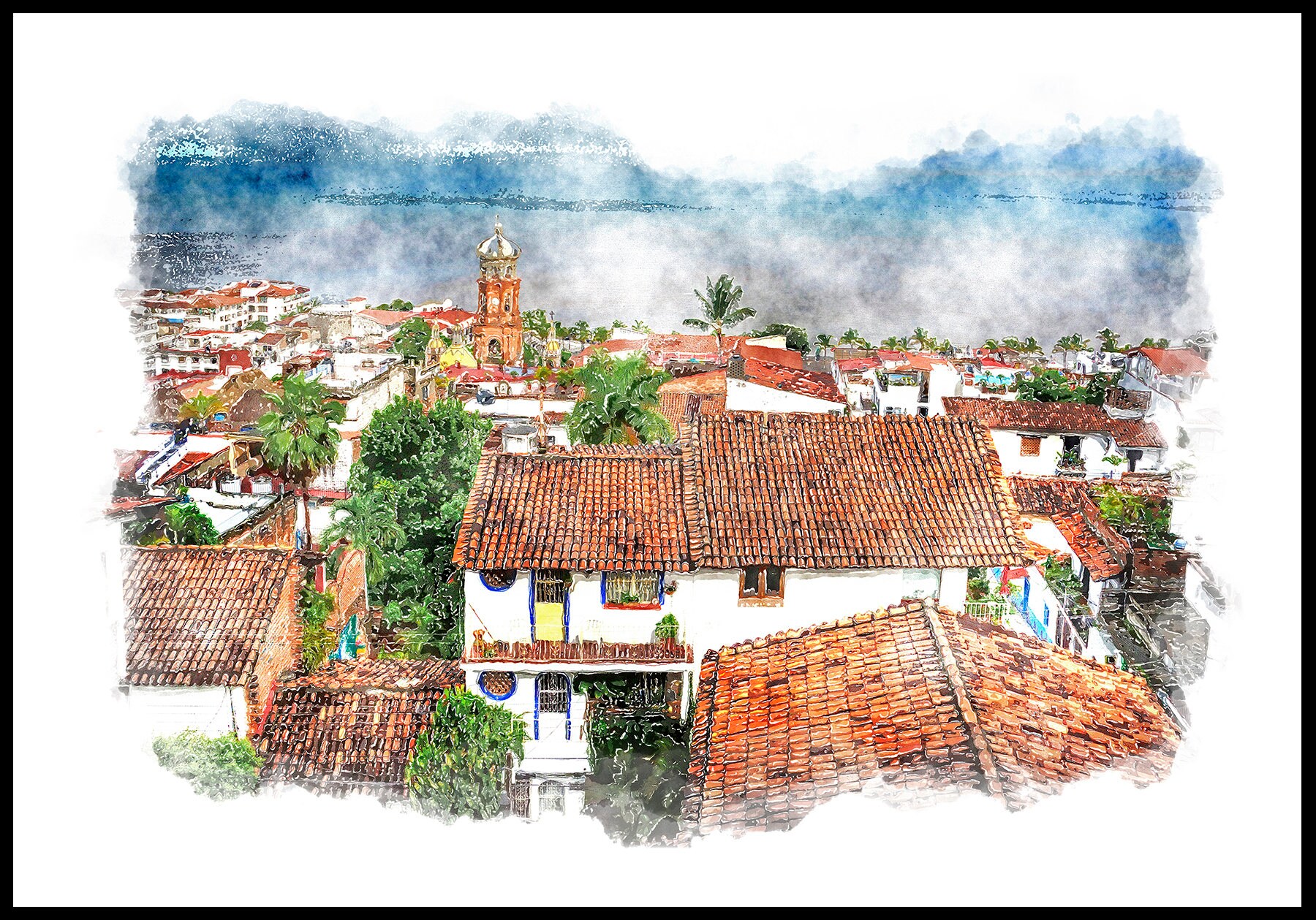 Puerto Vallarta View Watercolor by EasyArtWorldInstant Etsy