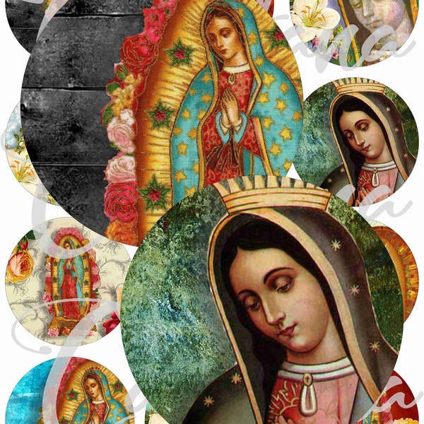 Images imprimables Virgen de Guadalupe pour miroirs de poche, artisanat, scrapbooking et plus - feuille de collage numérique no. 61