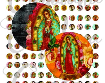 Virgen de Guadalupe images 12x12mm for pendant, earrings, scrapbook and more Vintage Digital Collage Sheet No.100