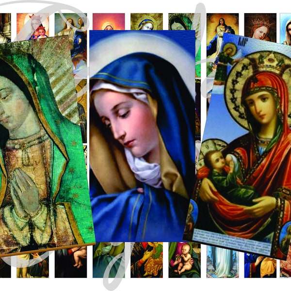 Printable Virgen Mary Domino size 2x1 inchesfor pendant, scrapbook and more digital collage sheet No.90